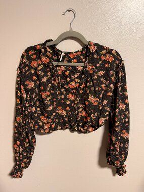 NWOT Free People Floral Cropped Long Sleeve Top | S | MSRP $158